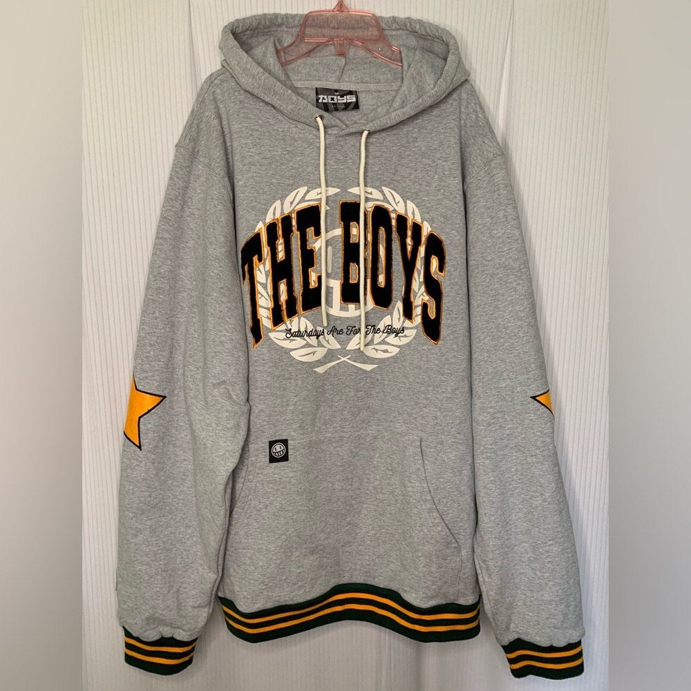 The Boys All Star Dropout Hoodie Grey w/ Green and Gold Cuffs and Hem